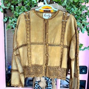 Scully Vintage Leather and Crochet button up jacket